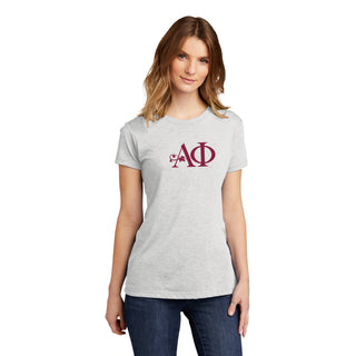 Alpha Phi Greek Letter Block Womens NLA Triblend T-Shirt - Heather White