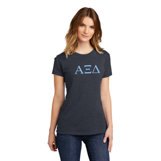 Alpha Xi Delta Greek Letter Block Womens Triblend T-Shirt - Vintage Navy