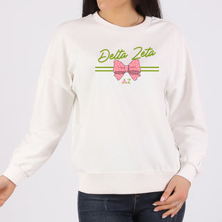 Delta Zeta Greek Bow Script Crewneck Sweatshirt - White