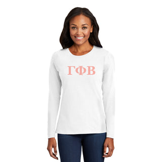 Gamma Phi Beta Greek Letter Block Womens Long Sleeve - White