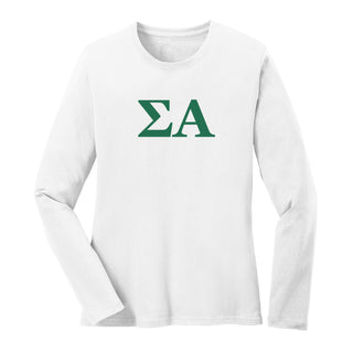 Sigma Alpha Greek Letter Block Womens Long Sleeve - White