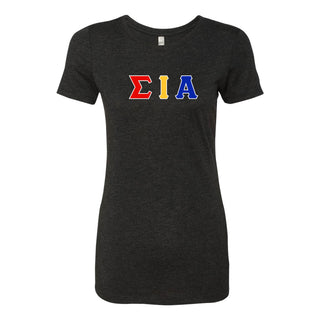 Sigma Iota Alpha Greek Letter Block Womens Triblend T-Shirt - Vintage Black