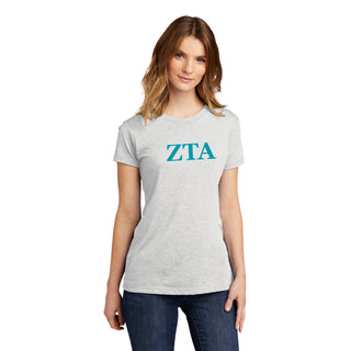 Zeta Tau Alpha Greek Letter Block Womens NLA Triblend T-Shirt - Heather White