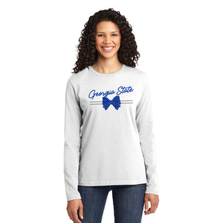 Georgia State Bow Script Womens Long Sleeve - White