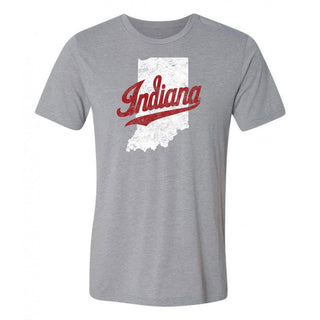Indiana University Hoosiers Indiana Silhouette Script Logo Short Sleeve T- Shirt - Premium Heather