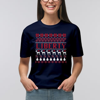 Liberty Flames Holiday Sweater T-Shirt - Navy