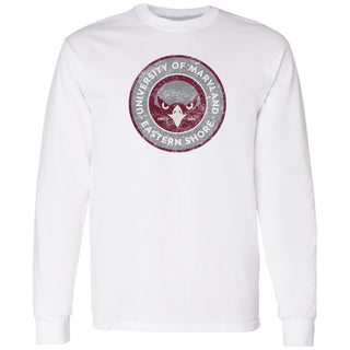 Maryland Eastern Shore Hawks Distressed Circle Logo Long Sleeve - White