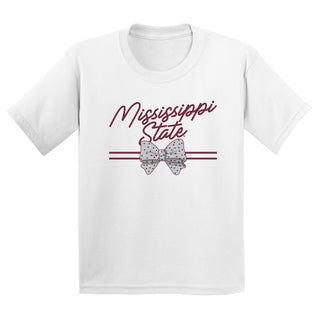 Mississippi State Bow Script Youth T-Shirt - White