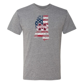 Mississippi State Patriotic State Silhouette NLA Triblend T-Shirt - Premium Heather