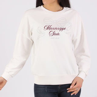 Mississippi State Delicate Bow Crewneck Sweatshirt - White