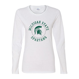 Michigan State Distressed Circle Logo Womens Long Sleeve - White