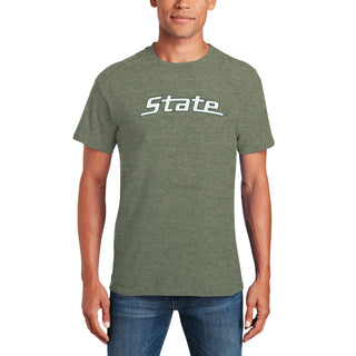 MSU State Wordmark Outline T-Shirt - Heather Military