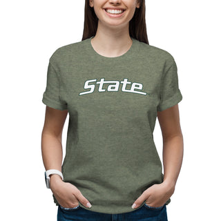 MSU State Wordmark Outline T-Shirt - Heather Military