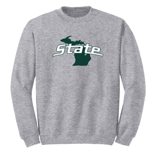 MSU State Outline Logo Crewneck - Sport Grey