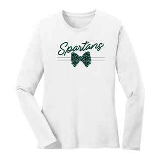 MSU Bow Script Womens Long Sleeve - White