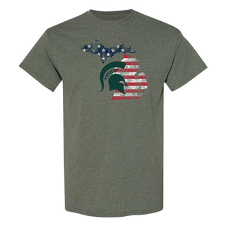 MSU Patriotic State Silhouette T-Shirt - Heather Military
