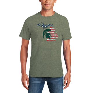 MSU Patriotic State Silhouette T-Shirt - Heather Military