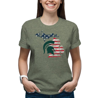 MSU Patriotic State Silhouette T-Shirt - Heather Military
