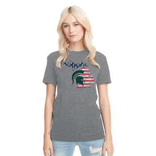 MSU Patriotic State Silhouette NLA Triblend T-Shirt - Premium Heather