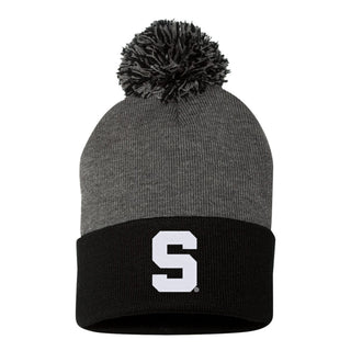 MSU Block S Logo Knit Pom Pom Beanie - Dark Heather Grey / Black