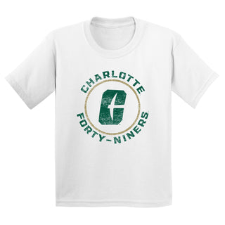 UNC Charlotte Forty-Niners Distressed Circle Logo Youth Short Sleeve T Shirt - White