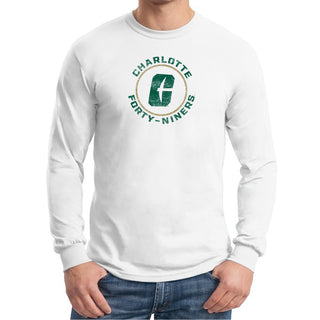 UNC Charlotte Forty-Niners Distressed Circle Logo Long Sleeve T Shirt - White