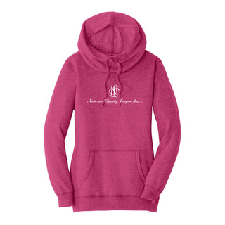 National Charity League Stacked Logo Women’s Lightweight Fleece Hoodie - Heathered Pink Azalea