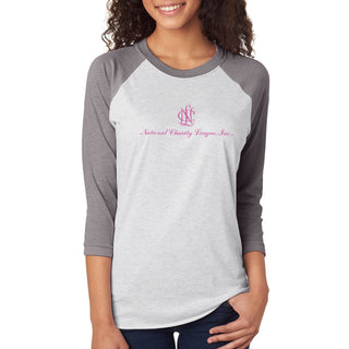 National Charity League Stacked Logo Raglan 3/4 Sleeve Shirt - White/Htr