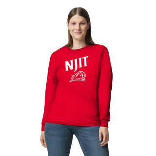 New Jersey Institute of Technology Arch Logo Long Sleeve T Shirt - Red