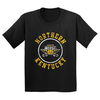 Northern Kentucky University Norse Distressed Circle Logo Youth Short Sleeve T Shirt - Black