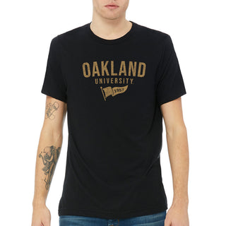 Oakland University Distressed Year Banner Canvas Triblend T-Shirt - Solid Black