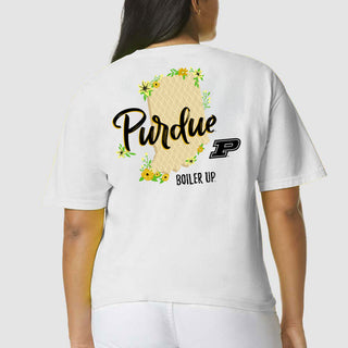Purdue Floral State Comfort Colors Short Sleeve T Shirt - White