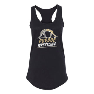 Purdue Wrestling Sketch Racerback Tank Top - Black