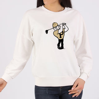 Purdue Pete Golf Mascot Mark Crewneck - White