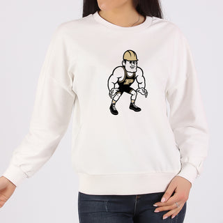Purdue Pete Wrestling Mascot Mark Crewneck - White