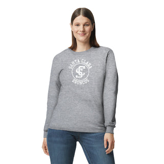 Santa Clara Broncos Distressed Circle Logo Long Sleeve - Sport Grey