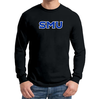 Southern Methodist University Mustangs Basic Block Outline Long Sleeve T-Shirt - Black