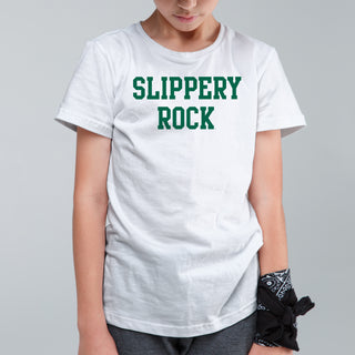 Slippery Rock University The Rock Basic Block Short Sleeve Youth T Shirt - White
