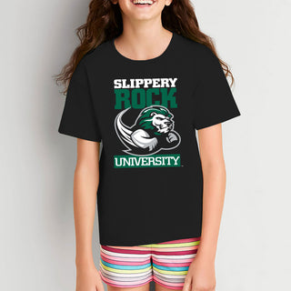 Slippery Rock University The Rock Primary Logo Short Sleeve Youth T Shirt - Black