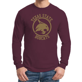 Texas State Bobcats Distressed Circle Logo Long Sleeve T-Shirt - Maroon