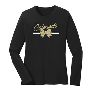 Colorado Bow Script Womens Long Sleeve - Black