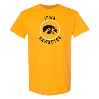 University of Iowa Hawkeyes Distressed Circle Logo Short Sleeve T Shirt - Gold