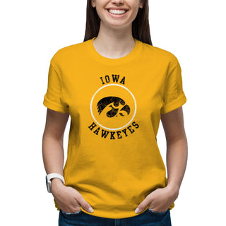 University of Iowa Hawkeyes Distressed Circle Logo Short Sleeve T Shirt - Gold