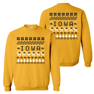 University of Iowa Hawkeyes Holiday Sweater Crewneck Sweatshirt - Gold