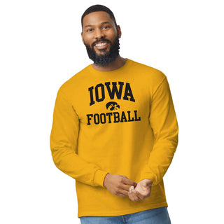 University of Iowa Hawkeyes Arch Logo Football Long Sleeve T Shirt- Gold