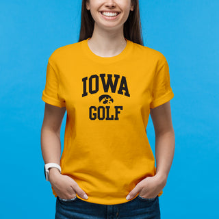 University of Iowa Hawkeyes Arch Logo Golf Short Sleeve T Shirt - Gold