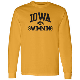 University of Iowa Hawkeyes Arch Logo Swimming Long Sleeve T Shirt- Gold