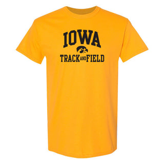 University of Iowa Hawkeyes Arch Logo Track & Field Short Sleeve T Shirt - Gold