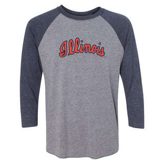 Illinois Script Logo NLA Triblend 3/4-Sleeve Raglan - Premium Heather / Vintage Navy