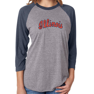 Illinois Script Logo NLA Triblend 3/4-Sleeve Raglan - Premium Heather / Vintage Navy